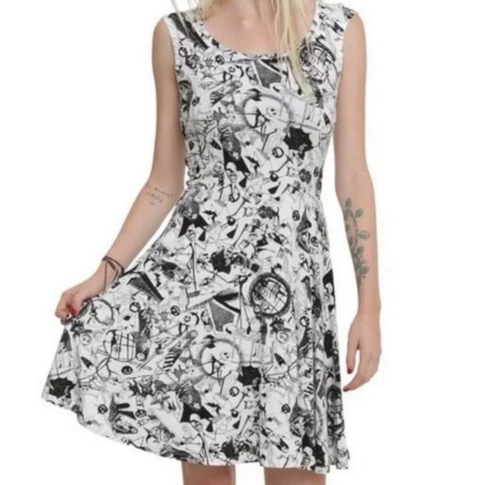 Hot Topic Nightmare Before Christmas Skater Skirt Keyhole Back Dress Small